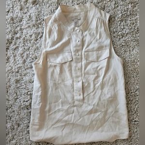 J CREW Women's Ivory Silk Sleeveless 6 Button Placket Blouse Sz 2